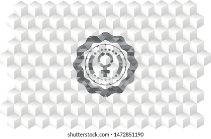 women cycle icon inside grey emblem. Retro with geometric cube white background