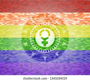 women cycle icon inside lgbt colors emblem 