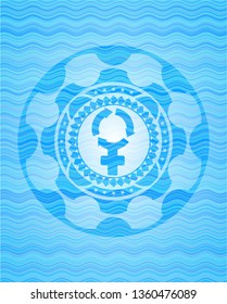 women cycle icon inside light blue water emblem.