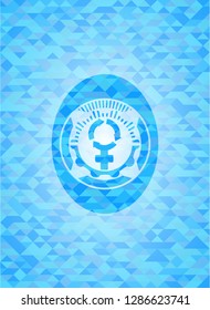 women cycle icon inside realistic light blue mosaic emblem