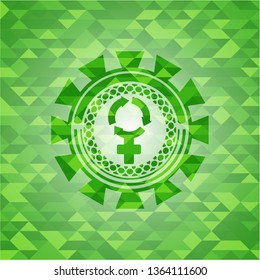 women cycle icon inside realistic green mosaic emblem