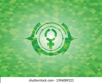 women cycle icon inside realistic green mosaic emblem