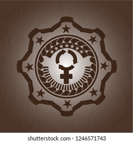 women cycle icon inside retro style wood emblem