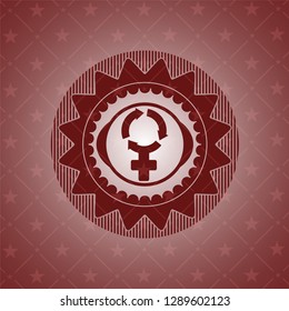 women cycle icon inside retro red emblem