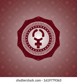 women cycle icon inside retro style red emblem
