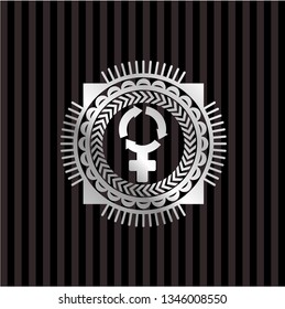 women cycle icon inside silver shiny emblem