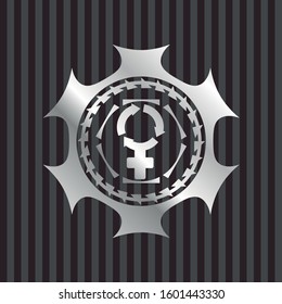 women cycle icon inside silver emblem