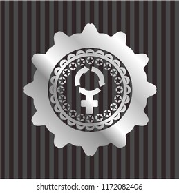 women cycle icon inside silvery shiny badge