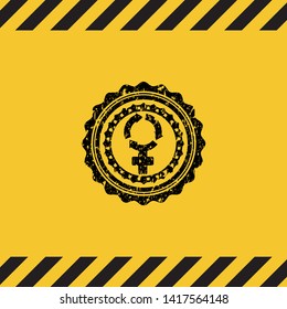 women cycle icon inside warning sign, black grunge emblem. Vector Illustration. Detailed.