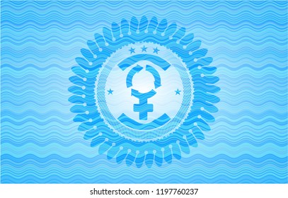 women cycle icon inside water concept badge background.