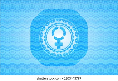 women cycle icon inside water wave badge background.