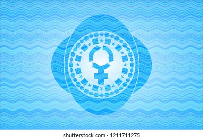 women cycle icon inside water emblem background.