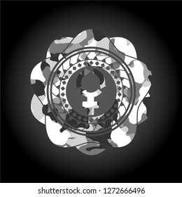 women cycle icon on grey camo texture