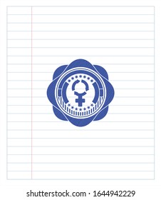 women cycle icon pen draw. Blue ink. Vector Illustration. Detailed.