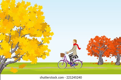 Women cycling in Autumn