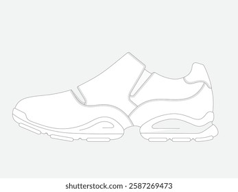 Women dad shoes vector mockup template technical technical line drawing.