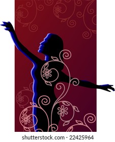 women dancing in a brown design background	