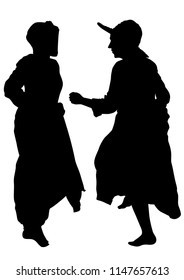 Women dancing folk dutch dances on white background