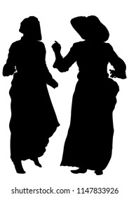 Women dancing folk sweden dances on white background