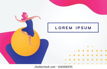 Women dancing on abstract background. Ballerina on banner with liquid shapes. Vector Illustration for website design or landing web page
