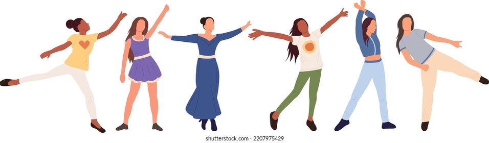 women dancing on white background, isolated