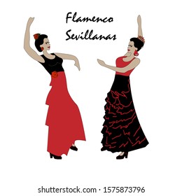 Women dancing sevillana - traditional flamenco dance.