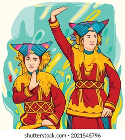 Women dancing in traditional clothes from Minangkabau Indonesia