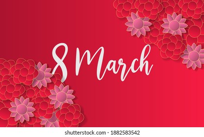 Women day 8 march red background , flowers beautiful spring celebration template illustration isolated