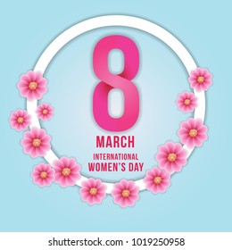 Women Day 8 March text lettering on flowers pattern background for greeting card.