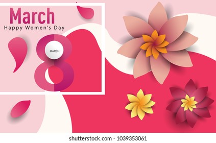 Women Day 8 March text lettering on flowers pattern background for greeting card, invitation card. women day celebration.