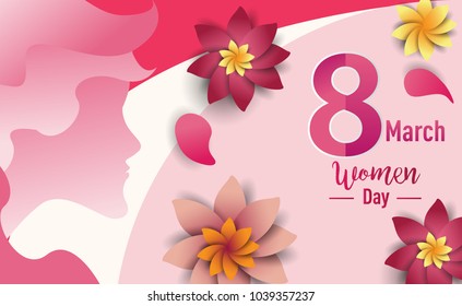 Women Day 8 March text lettering on flowers pattern background for greeting card, invitation card. women day celebration.