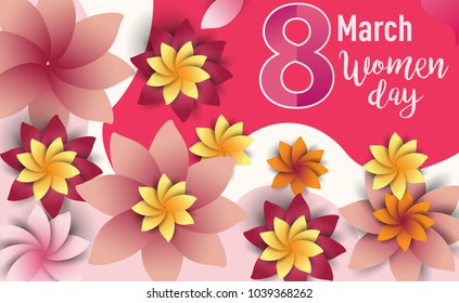 Women Day 8 March text lettering on flowers pattern background for greeting card, invitation card. women day celebration.