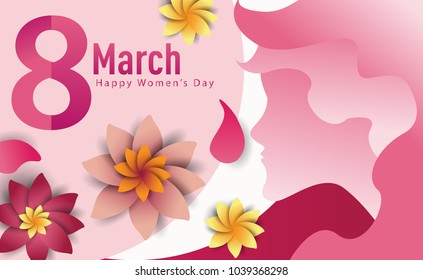 Women Day 8 March text lettering on flowers pattern background for greeting card, invitation card. women day celebration.