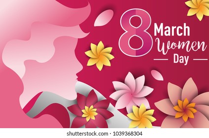 Women Day 8 March text lettering on flowers pattern background for greeting card, invitation card. women day celebration.