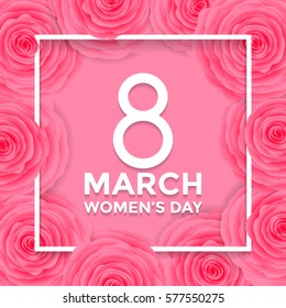 Women Day 8 March text lettering on flowers pattern background for greeting card