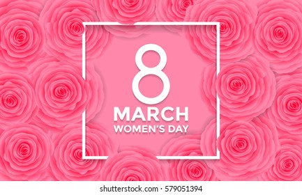 Women Day 8 March text lettering on flowers pattern background for greeting card.