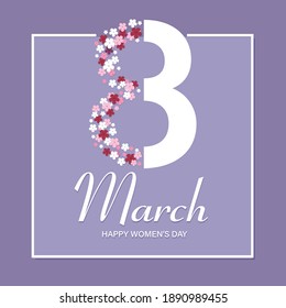 Women day background with frame and 8 match flowers