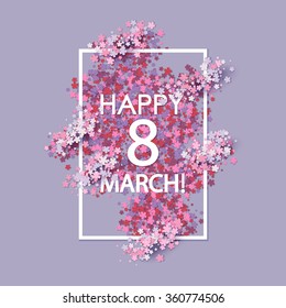 Women day background with frame and 8 match flowers