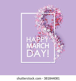 Women day background with frame and 8 match flowers