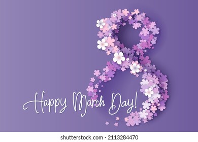 Women day background with frame flowers. 8 March invitation card. Vector illustration. Paper cut style