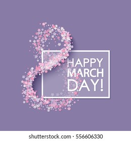 Women day background with frame flowers. 8 March invitation card. Vector illustration.