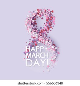 Women day background with frame flowers. 8 March invitation card. Vector illustration.