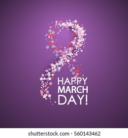 Women day background with frame flowers. 8 March invitation card. Vector illustration.