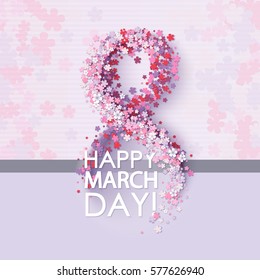 Women day background with frame flowers. 8 March invitation card. Vector illustration.