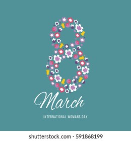 Women day background with frame flowers. 8 March invitation card. Vector illustration.