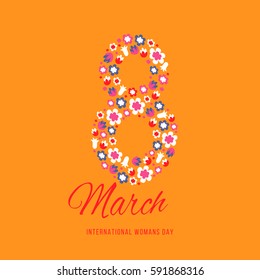 Women day background with frame flowers. 8 March invitation card. Vector illustration.