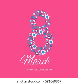 Women day background with frame flowers. 8 March invitation card. Vector illustration.
