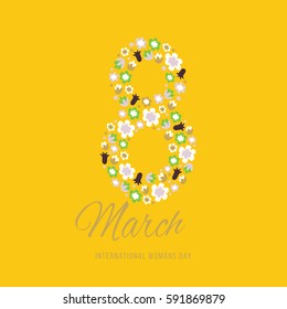 Women day background with frame flowers. 8 March invitation card. Vector illustration.