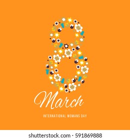 Women day background with frame flowers. 8 March invitation card. Vector illustration.