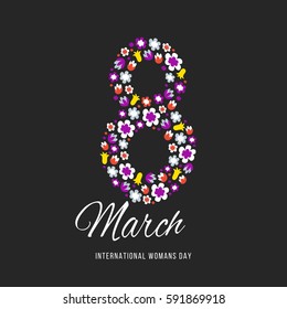 Women day background with frame flowers. 8 March invitation card. Vector illustration.